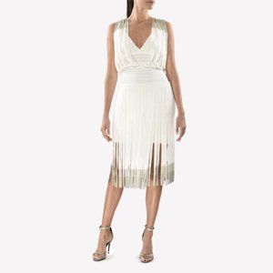 Herve Leger "KYM" white & gold fringed bodycon sexy grecian dress - NWT